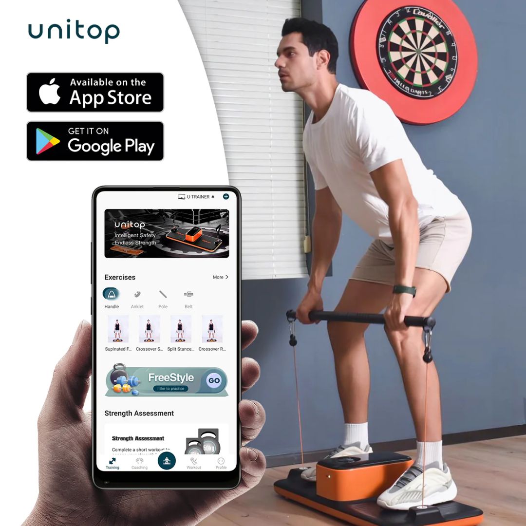 Unitop app coaching Unitop offers a mobile Bluetooth app for training, allowing users to follow guided workouts